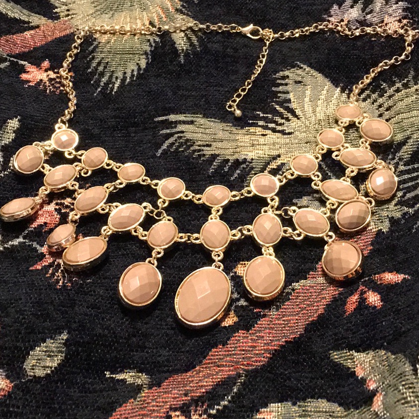 Iman Designed Bib Necklace,18” W/3” Extension,Euc,Reversible,Tan And Turquoise